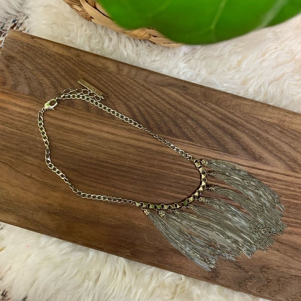 BCBGeneration Gold Tassel Stud Chain Statement Necklace y2k 00s - Picture 2 of 4